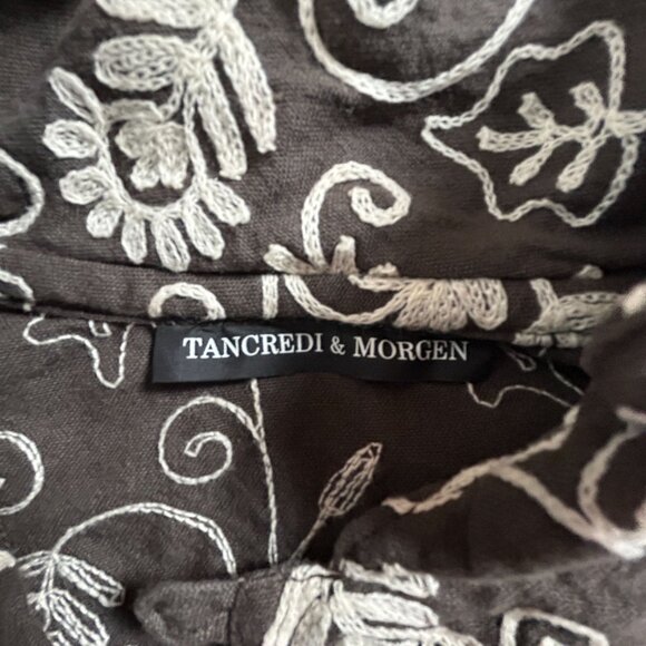 Tancredi & Morgen Womens Floral Embroidered Long Sleeve Button-Up Blouse Brown - Picture 3 of 8